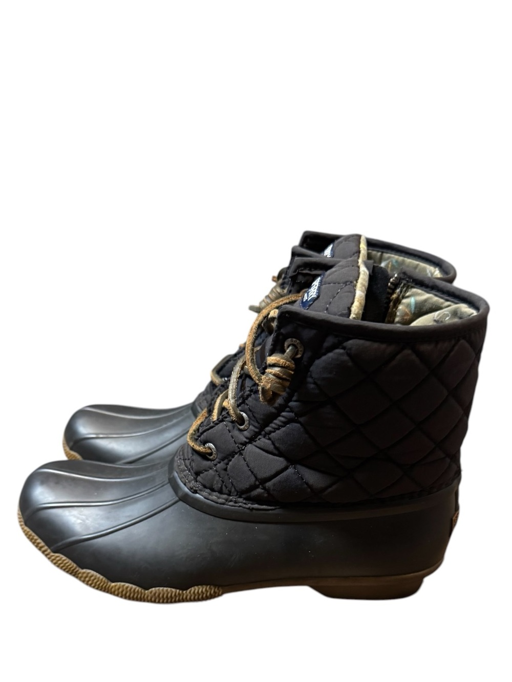 Sperry Quilted Black Duck Boots with Lace-Up Closure Womens Size 9M Waterproof